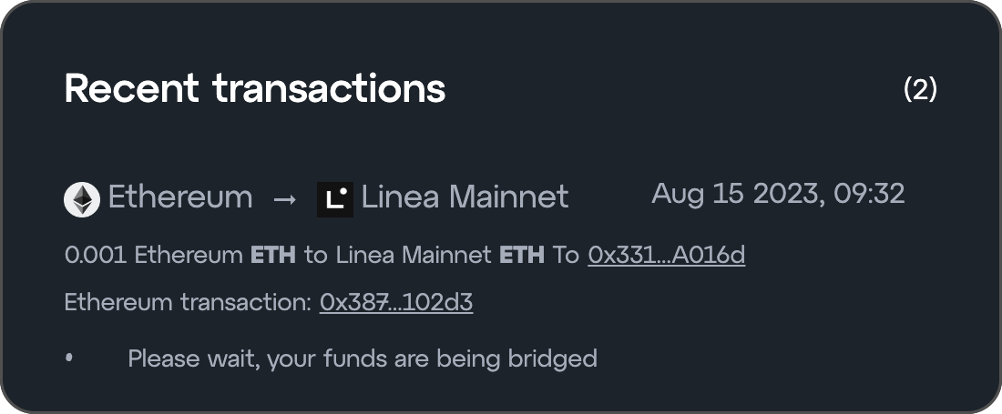 Linea bridge pending transaction